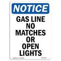 Signmission OSHA Notice Sign, 10" H, 7" W, Rigid Plastic, Gas Line No Matches Or Open Lights Sign, Portrait OS-NS-P-710-V-13003